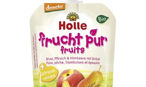 Mus z gruszki, brzoskwini i maliny z orkiszem BIO